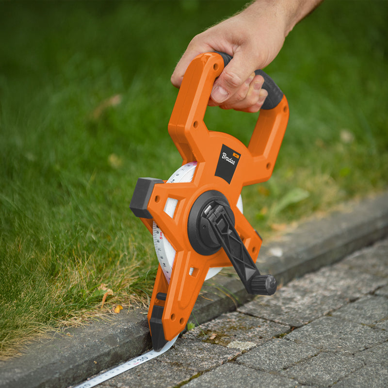 Fibreglass Coiled Tape Measure with Handle, 15mm Wide, Black/Orange (30m-100m) - Hardware > Tools > Measuring Tools & Sensors > Tape Measures Garden tools & Accesories