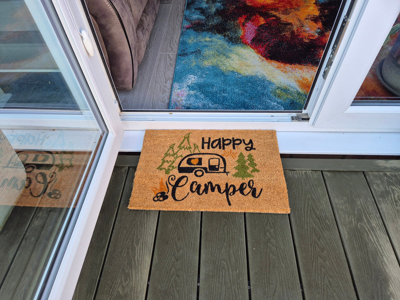 Doormat 60cm x 40cm - 'Happy Camper' - Absorbent Coir Mat for Indoor/Outdoor - Home & Garden > Decor > Door Mats Garden watering