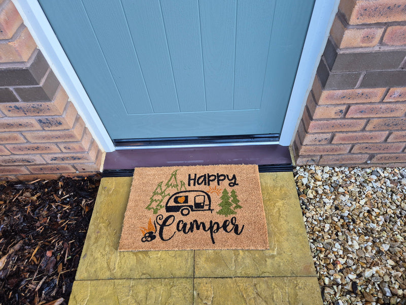 Doormat 60cm x 40cm - 'Happy Camper' - Absorbent Coir Mat for Indoor/Outdoor - Home & Garden > Decor > Door Mats Garden watering