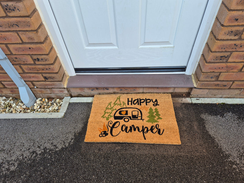 Doormat 60cm x 40cm - 'Happy Camper' - Absorbent Coir Mat for Indoor/Outdoor - Home & Garden > Decor > Door Mats Garden watering