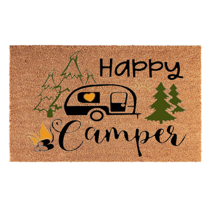 Doormat 60cm x 40cm - 'Happy Camper' - Absorbent Coir Mat for Indoor/Outdoor - Home & Garden > Decor > Door Mats Garden watering