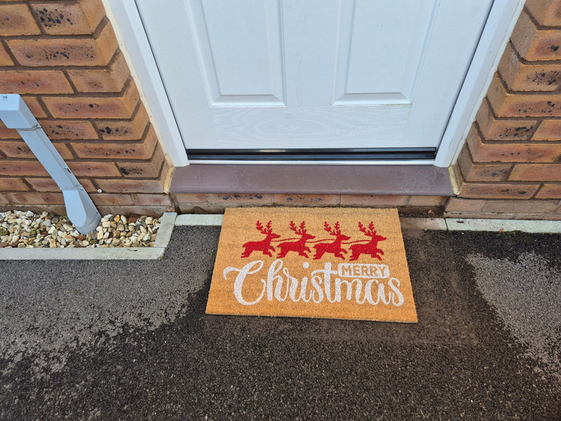 Doormat 60cm x 40cm - 'Merry Christmas' (Red/Silver) - Absorbent Coir Mat for Indoor/Outdoor - Home & Garden > Decor > Door Mats Garden watering