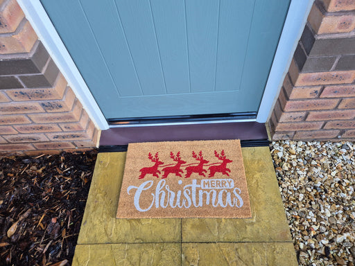 Doormat 60cm x 40cm - 'Merry Christmas' (Red/Silver) - Absorbent Coir Mat for Indoor/Outdoor - Home & Garden > Decor > Door Mats Garden watering