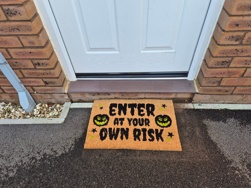 Doormat 60cm x 40cm - 'Enter At Your Own Risk' - Absorbent Coir Mat for Indoor/Outdoor - Home & Garden > Decor > Door Mats Garden watering