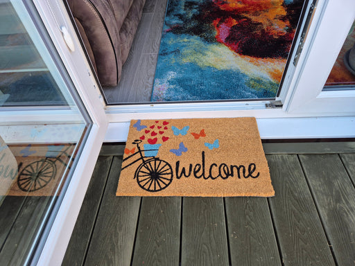 Doormat 60cm x 40cm - 'Welcome' (Bike) - Absorbent Coir Mat for Indoor/Outdoor - Home & Garden > Decor > Door Mats Garden watering
