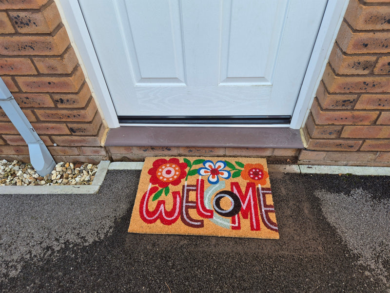 Doormat 60cm x 40cm - 'Welcome' (Flowers) - Absorbent Coir Mat for Indoor/Outdoor - Home & Garden > Decor > Door Mats Garden watering