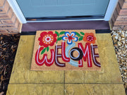 Doormat 60cm x 40cm - 'Welcome' (Flowers) - Absorbent Coir Mat for Indoor/Outdoor - Home & Garden > Decor > Door Mats Garden watering