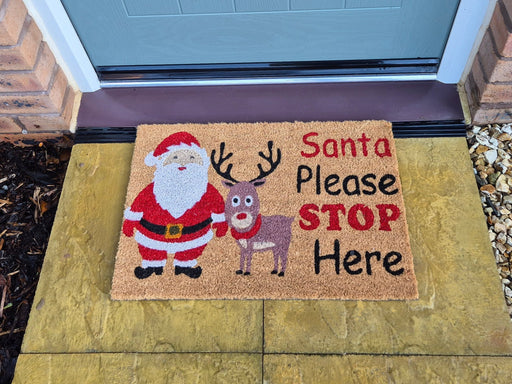 Doormat 60cm x 40cm - 'Santa Please Stop Here' - Absorbent Coir Mat for Indoor/Outdoor - Home & Garden > Decor > Door Mats Garden watering