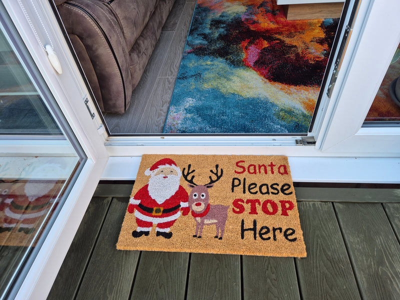 Doormat 60cm x 40cm - 'Santa Please Stop Here' - Absorbent Coir Mat for Indoor/Outdoor - Home & Garden > Decor > Door Mats Garden watering