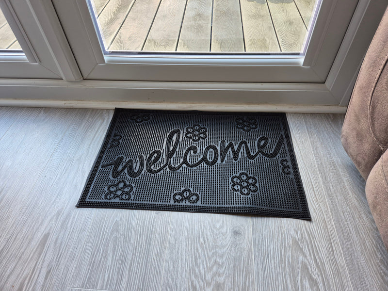 Rubber Doormat 60cm x 40cm - 'Welcome' (Small Flowers) - Absorbent Coir Mat for Indoor/Outdoor - Home & Garden > Decor > Door Mats Garden watering