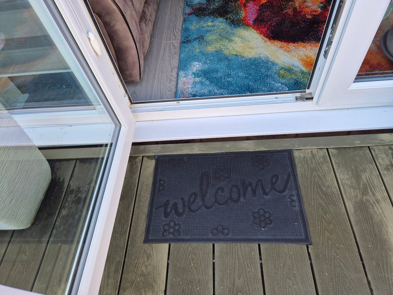 Rubber Doormat 60cm x 40cm - 'Welcome' (Small Flowers) - Absorbent Coir Mat for Indoor/Outdoor - Home & Garden > Decor > Door Mats Garden watering
