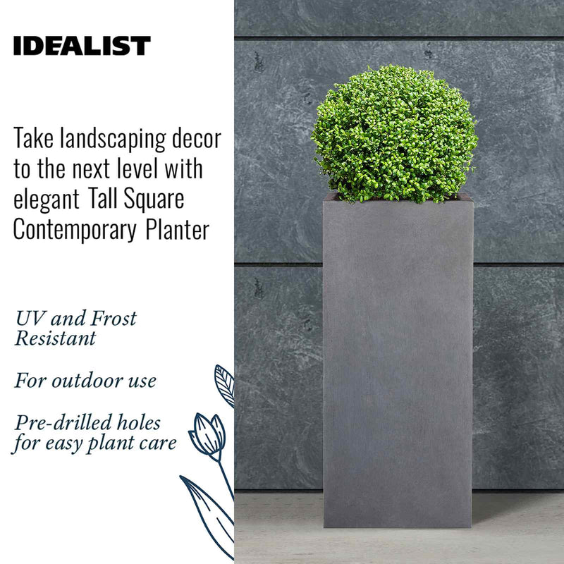 IDEALIST Lite Contemporary Faux Lead Light Concrete Garden Tall Square Planter, Outdoor Plant Pot H50 L21 W21 cm, 22L - Home & Garden > Lawn & Garden > Gardening > Pots & Planters > Planters