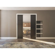 Double Pocket Door Sliding Kit + Handle & Doorjamb 100mm White Frame + Satin Chrome Hardware - All Sizes -