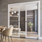 Double Pocket Door Sliding Kit + Handle & Door 100mm White Frame + Black Hardware - All Sizes - Hardware > Building Materials > Doors > Home Doors Doors