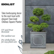 IDEALIST Lite Chelsea Flower Box Square Garden Planter, Faux Lead Grey Light Stone Outdoor Large Plant Pot W45 H45 L45 cm, 91L - Home & Garden > Lawn & Garden > Gardening > Pots & Planters > Planters