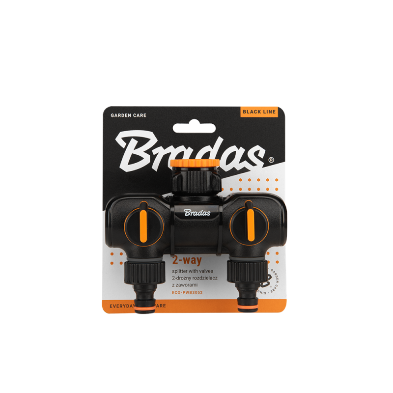 Two Way Tap Splitter with Valves Orange/Black - Home & Garden > Lawn & Garden > Watering & Irrigation > Garden Hose Fittings & Valves > Garden Hose Fittings Garden watering