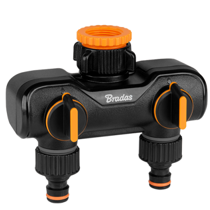 Two Way Tap Splitter with Valves Orange/Black - Home & Garden > Lawn & Garden > Watering & Irrigation > Garden Hose Fittings & Valves > Garden Hose Fittings Garden watering