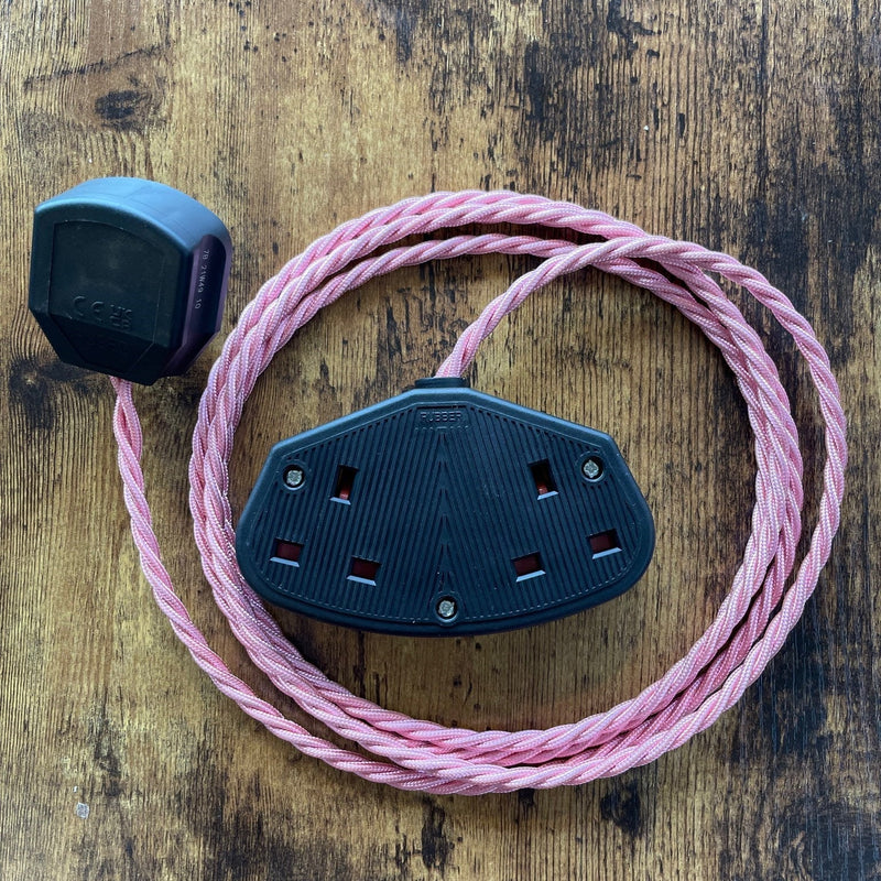 Coloured Fabric Decorative Extension Lead - Twisted Flex - Black Plug & Socket - Hardware > Power & Electrical Supplies > Extension Cords