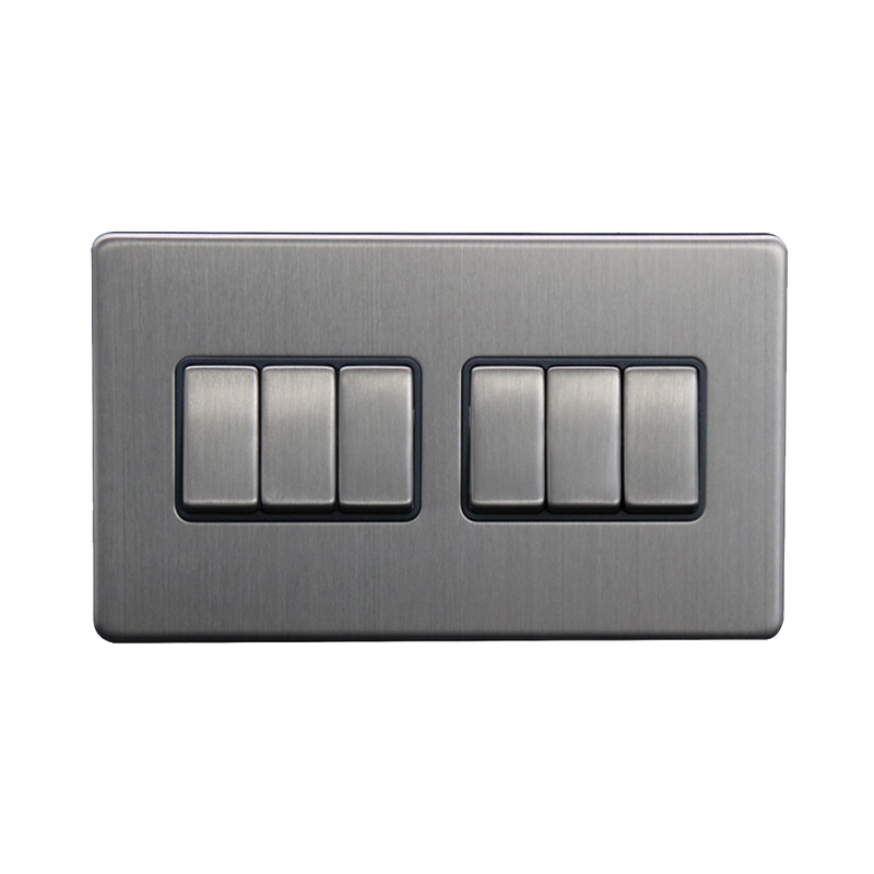 Caradok 6G 2Way 10A Switch Brushed Chrome - Caradok - The Flat - Brushed Steel