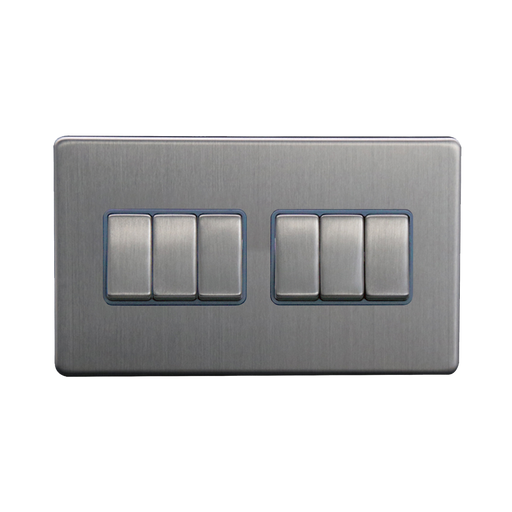Caradok 6G 2Way 10A Switch Brushed Chrome Grey Insert - Caradok - The Flat - Brushed Steel