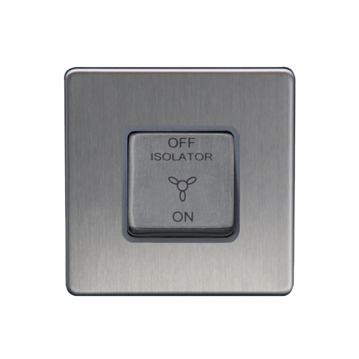 Caradok 3 Pole Fan Isolator Switch Brushed Chrome Grey Insert - Caradok - The Flat - Brushed Steel