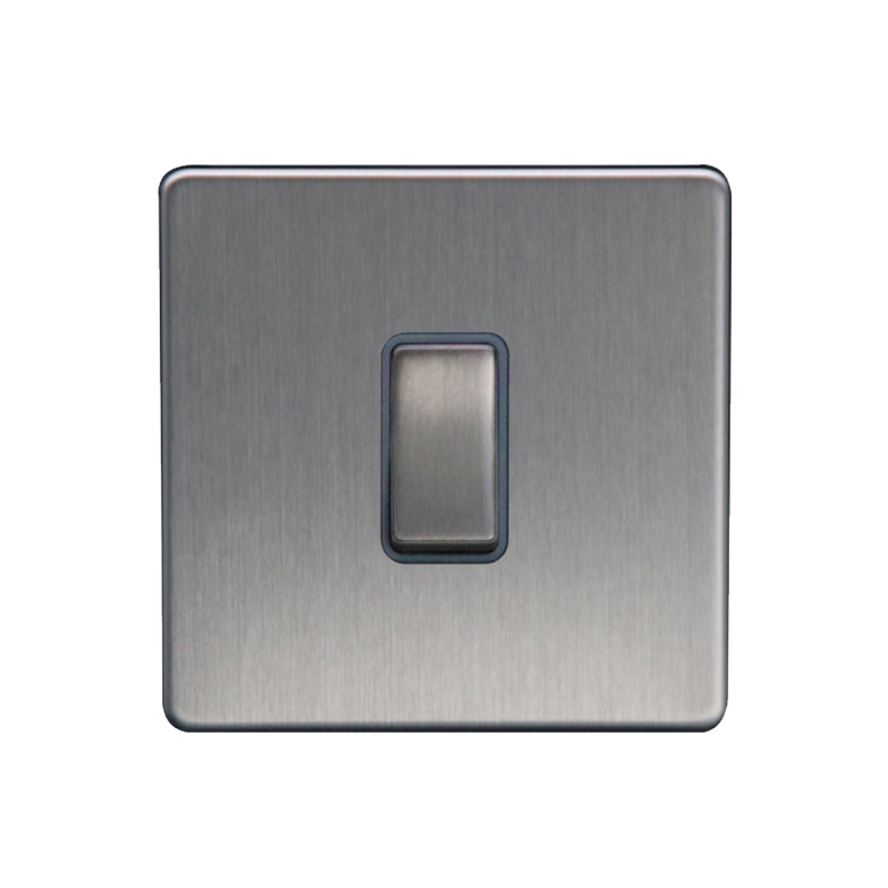 Caradok 10A Retractive Switch Brushed Chrome Grey Insert - Caradok - The Flat - Brushed Steel