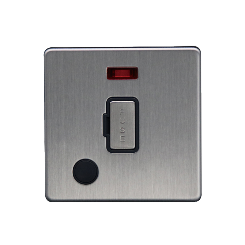 Caradok 13A Unswitched Spur c/w Neon + FO Brushed Chrome - Caradok - The Flat - Brushed Steel