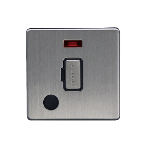Caradok 13A Unswitched Spur c/w Neon + FO Brushed Chrome - Caradok - The Flat - Brushed Steel