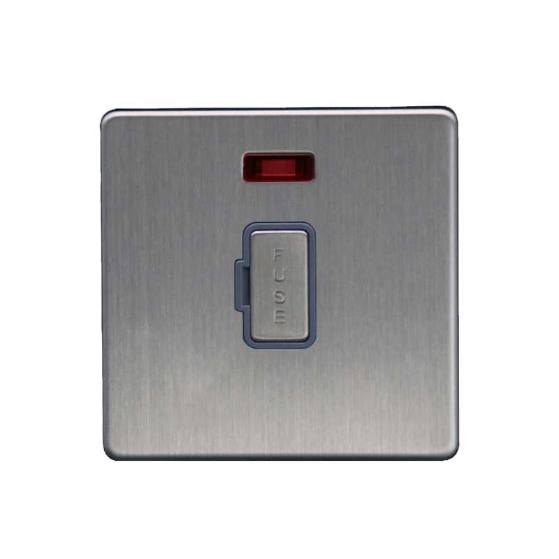 Caradok 13A Unswitched Spur c/w Neon Brushed Chrome Grey Insert - Caradok - The Flat - Brushed Steel