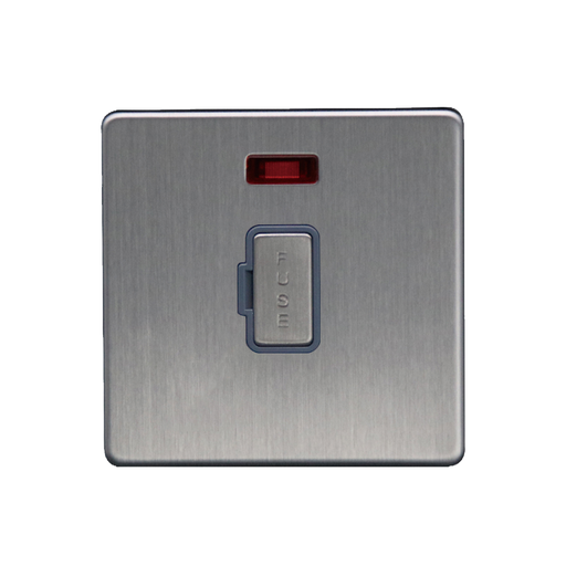Caradok 13A Unswitched Spur c/w Neon Brushed Chrome Grey Insert - Caradok - The Flat - Brushed Steel