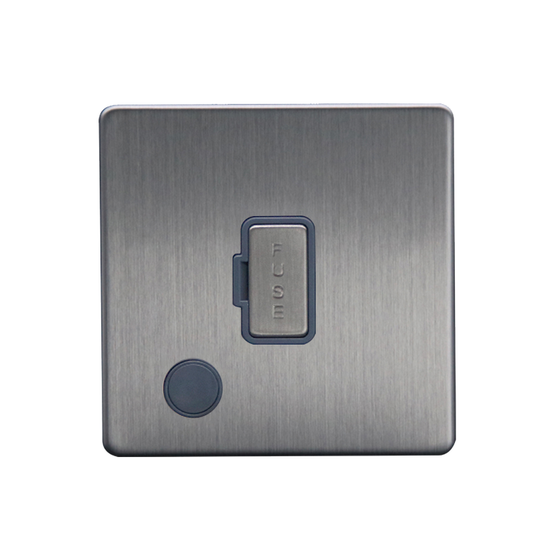 Caradok 13A Unswitched Spur + FO Brushed Chrome Grey Insert - Caradok - The Flat - Brushed Steel