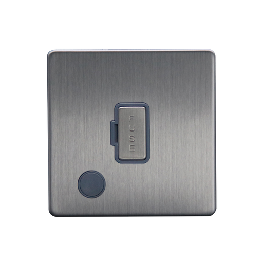 Caradok 13A Unswitched Spur + FO Brushed Chrome Grey Insert - Caradok - The Flat - Brushed Steel
