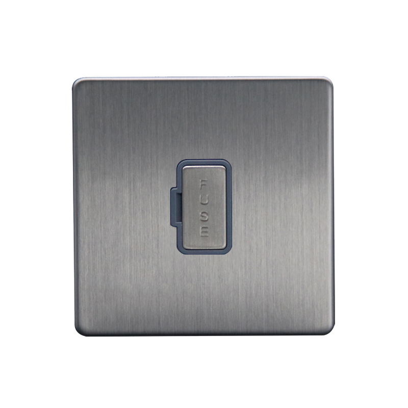 Caradok 13A Unswitched Spur Brushed Chrome Grey Insert - Caradok - The Flat - Brushed Steel