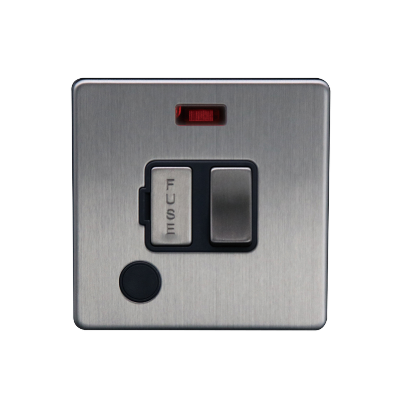 Caradok 13A Switched Spur c/w Neon + FO Brushed Chrome - Caradok - The Flat - Brushed Steel