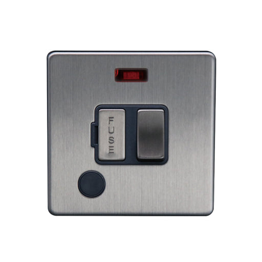 Caradok 13A Switched Spur c/w Neon + F/O Brushed Chrome Grey Insert - Caradok - The Flat - Brushed Steel