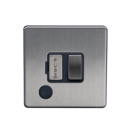 Caradok 13A Switched Spur + FO Brushed Chrome Grey Insert - Caradok - The Flat - Brushed Steel