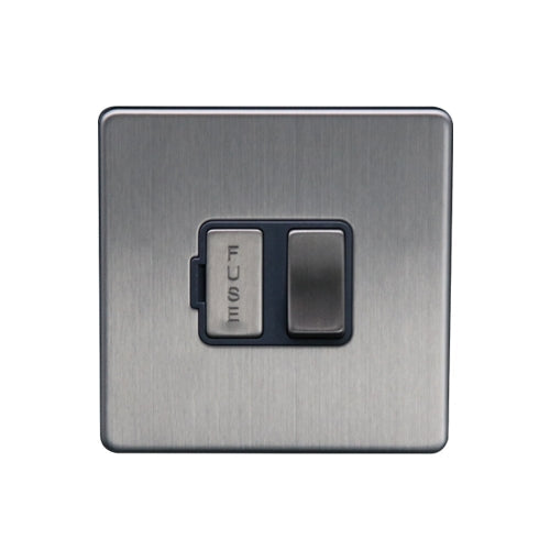 Caradok 13A Switched Spur Brushed Chrome Grey Insert - Caradok - The Flat - Brushed Steel