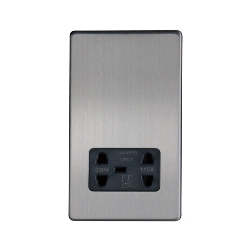 Caradok Shaver Socket Brushed Chrome Grey Insert - Caradok - The Flat - Brushed Steel