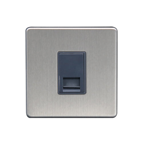 Caradok 1G Secondary Telephone Socket Brushed Chrome Grey Insert - Caradok - The Flat - Brushed Steel