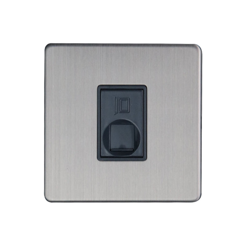 Caradok 1G RJ45 Cat5 Socket Brushed Chrome Grey Insert - Caradok - The Flat - Brushed Steel