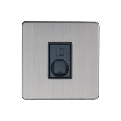 Caradok 1G RJ45 Cat5 Socket Brushed Chrome Grey Insert - Caradok - The Flat - Brushed Steel