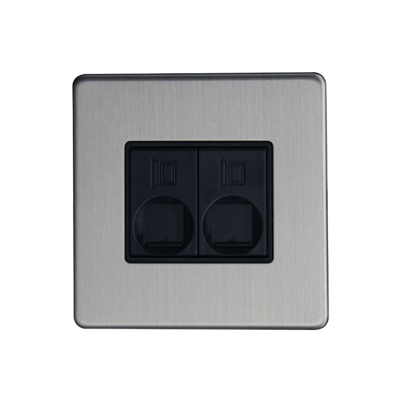 Caradok 2G RJ45 Cat5 Socket Brushed Chrome - Caradok - The Flat - Brushed Steel