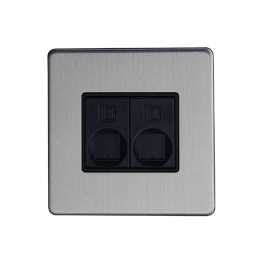 Caradok 2G RJ45 Cat5 Socket Brushed Chrome - Caradok - The Flat - Brushed Steel