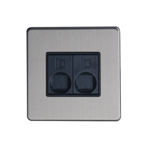 Caradok 2G RJ45 Cat5 Socket Brushed Chrome Grey Insert - Caradok - The Flat - Brushed Steel