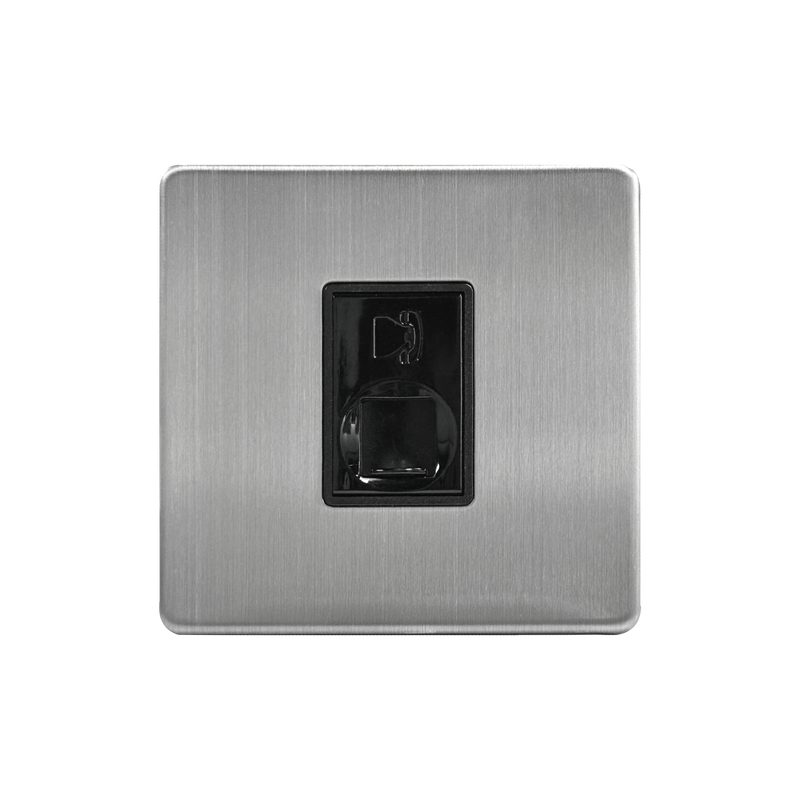 Caradok 1G RJ11 Telephone Point Brushed Chrome - Caradok - The Curve - Brushed Steel