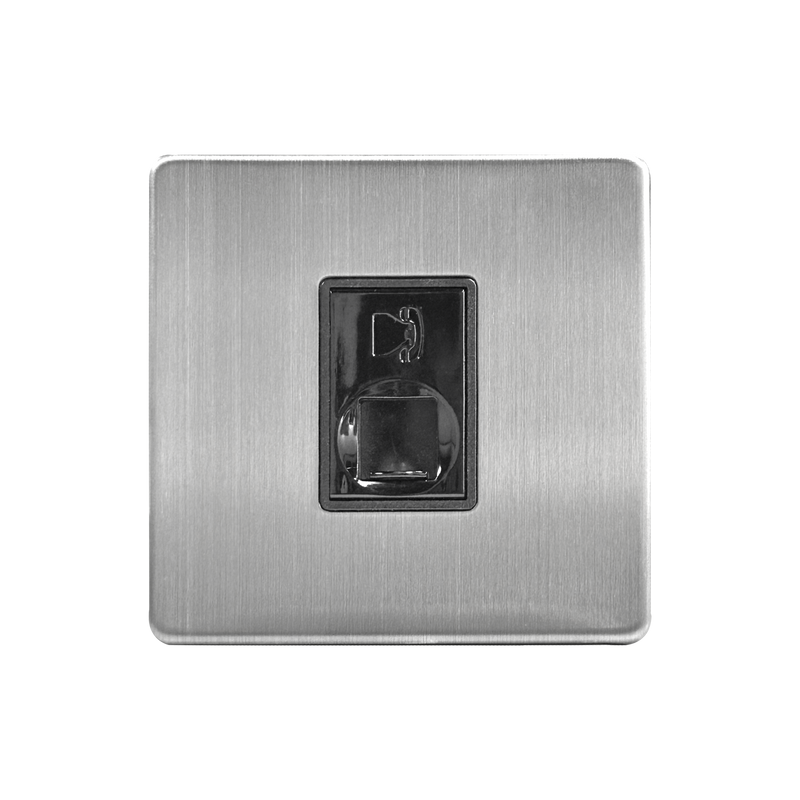 Caradok 1G RJ11 Telephone Point Brushed Chrome Grey Insert - Caradok - The Flat - Brushed Steel