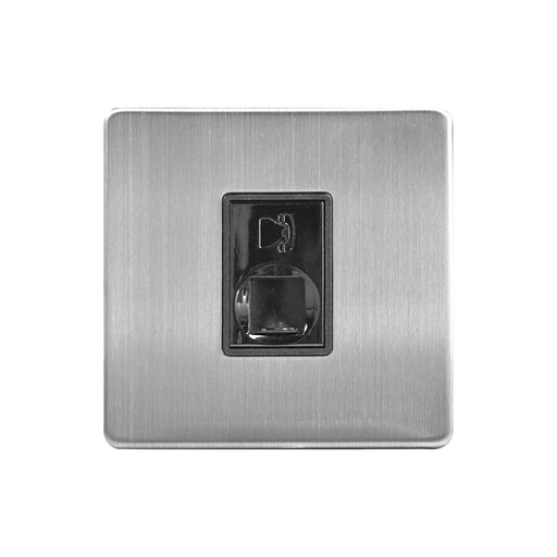 Caradok 1G RJ11 Telephone Point Brushed Chrome Grey Insert - Caradok - The Flat - Brushed Steel