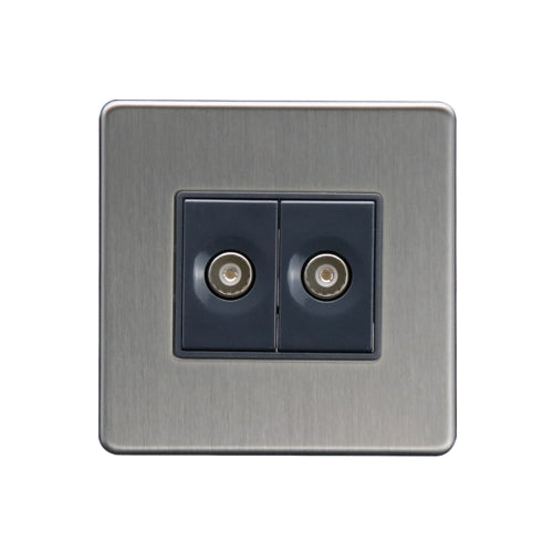 Caradok 2G Coax Socket Brushed Chrome Grey Insert - Caradok - The Flat - Brushed Steel
