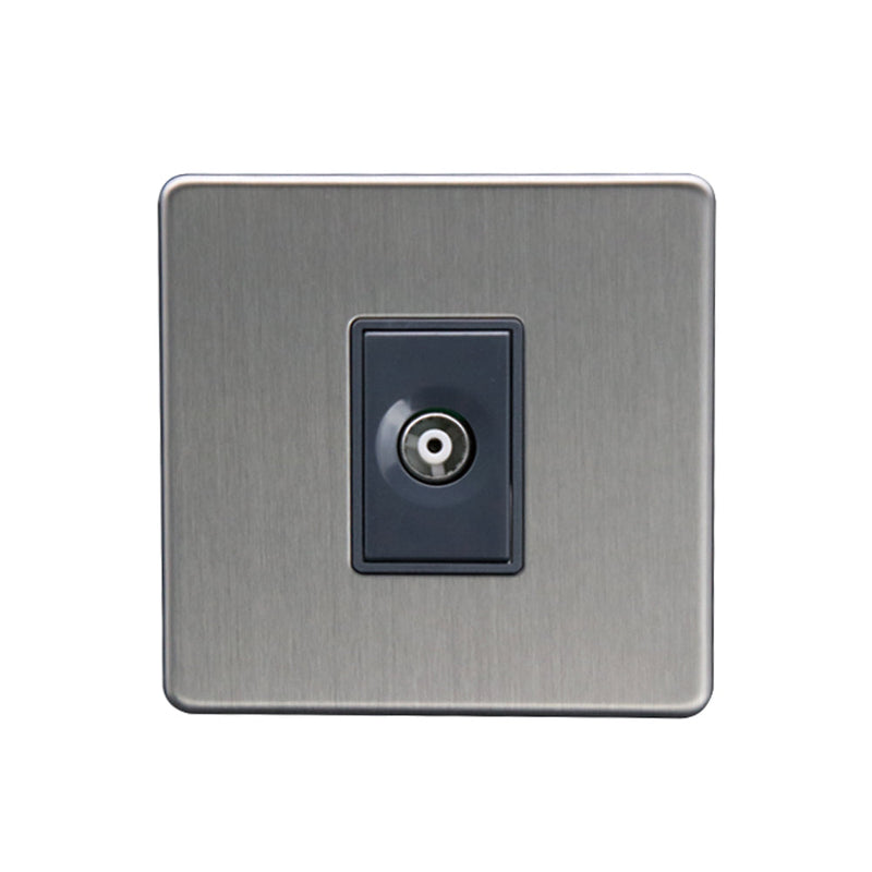 Caradok 1G Isolated Coax Socket Brushed Chrome Grey Insert - Caradok - The Flat - Brushed Steel