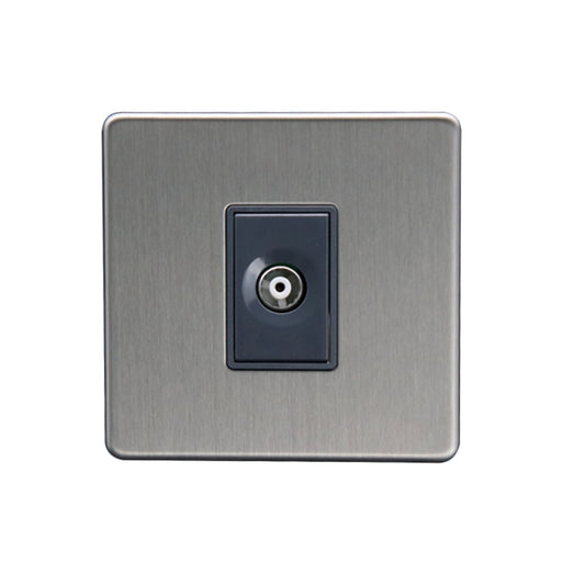 Caradok 1G Isolated Coax Socket Brushed Chrome Grey Insert - Caradok - The Flat - Brushed Steel